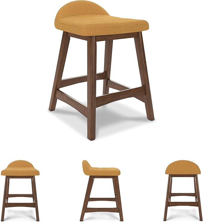 Signature Design by Ashley Lyncott Contemporary 28.5" Counter Height Upholstered Bar Stool with Foam Cushion, 2 Count, Mustard & Brown