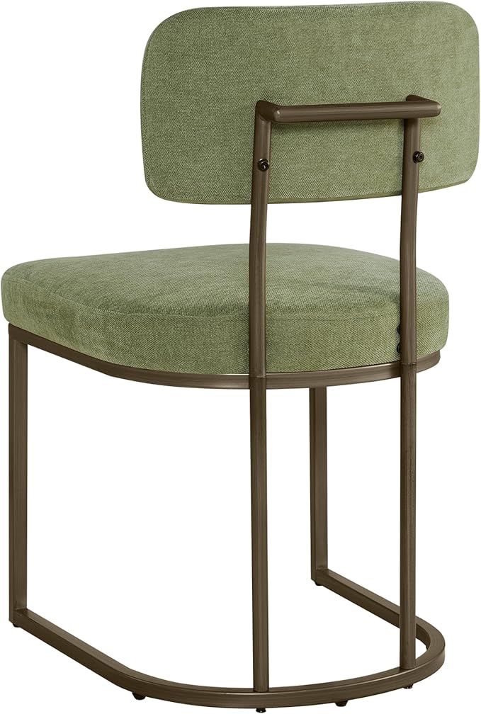 Dining Chairs Set of 2, Upholstered Modern Kitchen Chairs with Ergonomic Backrest, Fabric Cushion Seat & Metal Legs for Living Room, Restaurant, and Café, Green