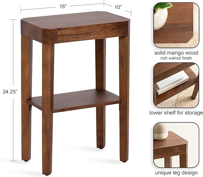 Kate and Laurel Talcott Modern Rectangle Wood Side Table, 16 x 10 x 25, Walnut Brown, Transitional Decorative Two-Tier End Table for Use as a Bedroom Nightstand or Living Room Accent