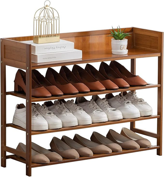 Bamboo Shoe Rack Organizer, 4 Tier Shoe Shelf Storage Organizer, for Entryway, Hallway, and Closet (Brown-31.5)