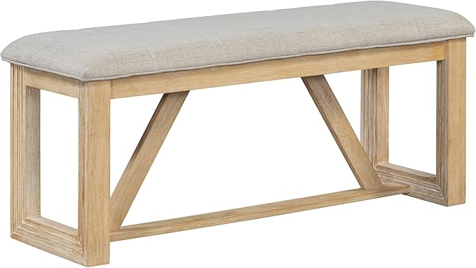 Ball & Cast 6-Piece Dining Table Set for 6 People, 60" Wood Dining Kitchen Table & Chairs Set, Dining Room Table with Upholstered Chairs and 1 Bench, Perfect for Dining Room, Kitchen,Natural