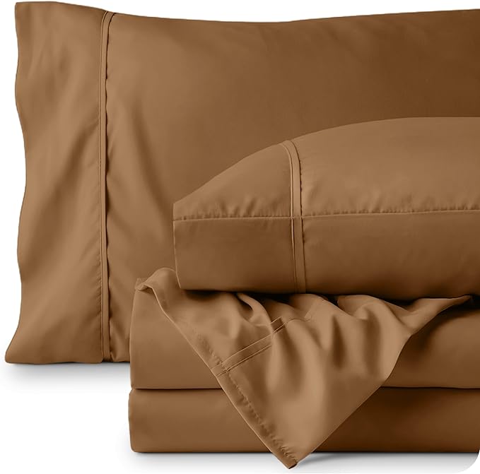 Bare Home Queen Sheet Set - Luxury 1800 Ultra-Soft Microfiber Bed Sheets - Double Brushed - Deep Pockets - Easy Fit - 4 Piece Set - Bedding Sheets & Pillowcases (Queen, Caramel)
