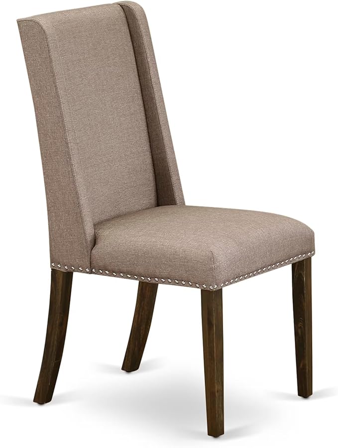 East West Furniture V727FL716-7 7 Piece Dining Room Table Set Consist of a Rectangle Kitchen Table with V-Legs and 6 Dark Khaki Linen Fabric Parson Dining Chairs, 40x72 Inch, Multi-Color