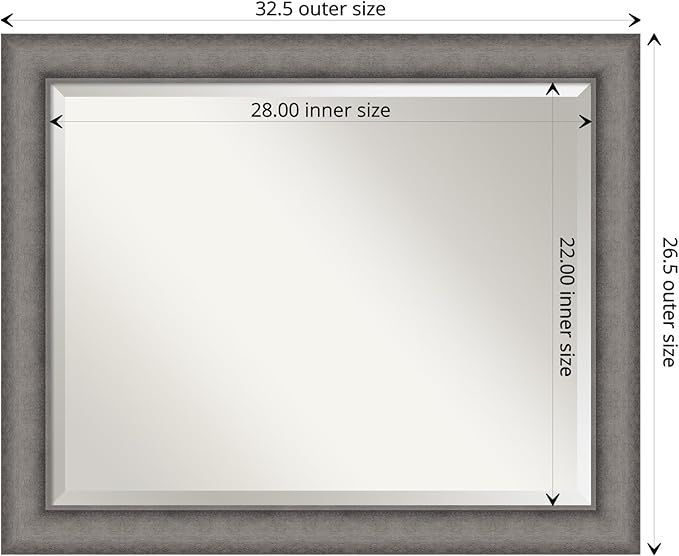 Amanti Art Grey Wall Mirror 27x33 Burnished Concrete Rectangle Bathroom Mirror for Wall Decor Living Room, Large Modern Contemporary Wood Frame, Hangs Horizonally and Vertically, Bathroom Decor