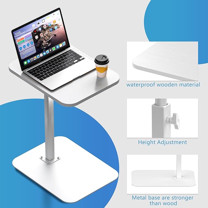 Side Table Sofa Tray for Couch Heavy Metal Base Swivel/Adjustable Height, Sofa Bed Bathroom Study TV Tray C Shaped End Table Food Snack Trays for Eating
