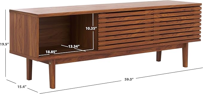 SAFAVIEH Aricia TV Stand for up to 65" Flatscreen – Walnut, 2 Sliding Doors with Interior Storage, 1 Open Shelf, Entertainment Media Console (MED9633A)