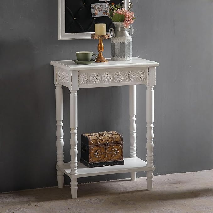 SOFE White Wood End Table, Modern Living Room Side Table, Sofa Couch Table Bedside Table, Narrow Nightstand for Bedroom, Suit for Small Space