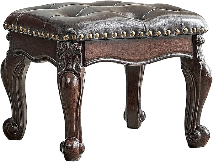 Foot Stool Ottoman with Microfiber Leather Cushion Footrest Sofa Stool for Hallway, Foyer, Living Room, Bedroom, Simple Assembly (Dark Brown)