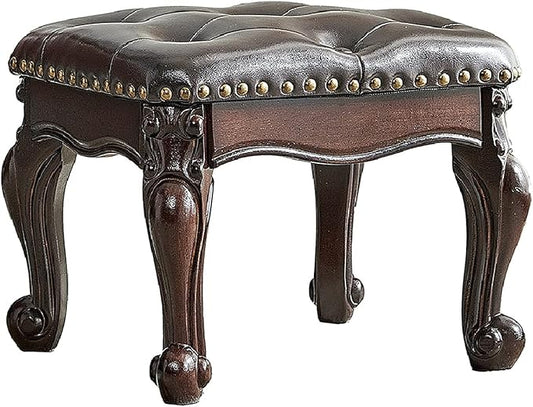 Foot Stool Ottoman with Microfiber Leather Cushion Footrest Sofa Stool for Hallway, Foyer, Living Room, Bedroom, Simple Assembly (Dark Brown)