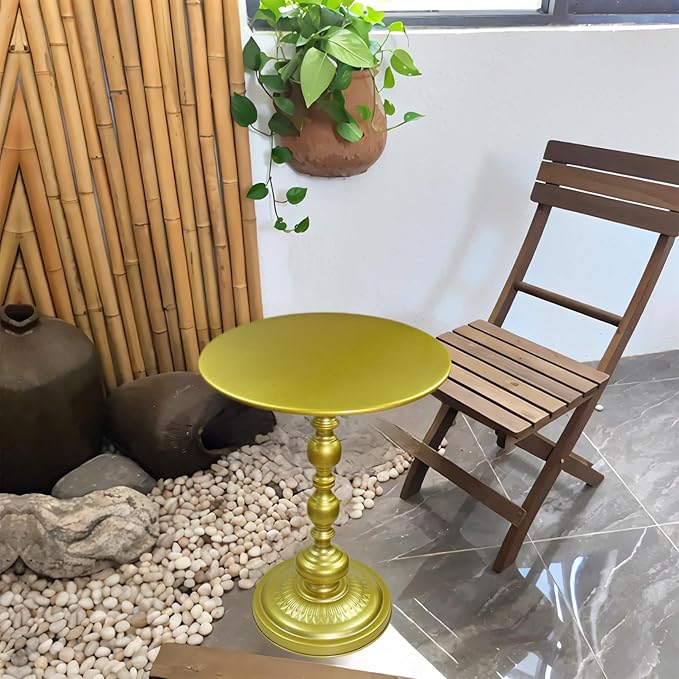 Benkyo Gold Round End Side Table Modern Metal Pedestal Spindle Side Tables for Living Room Bedroom，Gold