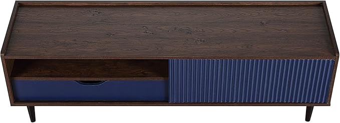 Manhattan Comfort Duane Modern Ribbed 55 Inch TV Stand with 1 Drawer, 2 Shelves, Sliding Door, and Wire Management, Mid-Century Style Entertainment Center and Media Console for Living Room, Navy Blue