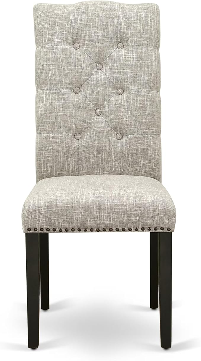 East West Furniture V677EL635-5 5 Piece Modern Dining Table Set Includes a Rectangle Wooden Table with V-Legs and 4 Doeskin Linen Fabric Upholstered Chairs, 40x72 Inch, Multi-Color