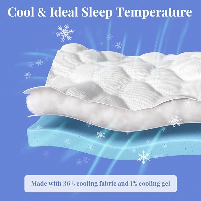 OhGeni Cooling 4 inch Dual Layer Twin Mattress Topper, 2 inch Cooling Gel Memory Foam, 2 inch Down Alternative Pillow Top Pad, Mattresses Cover for Bed, Medium Support, Fits 6”-19” Deep Pocket