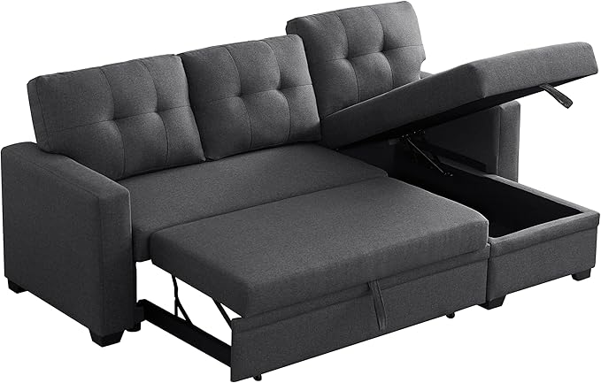 Devion Furniture Meridian 4-in-1 Convertible L Shaped Couch with Pull Out Bed and Storage, Sectional Sleeper Sofa with Reversible Chaise for Living Room, Apartment, Bedroom, Office