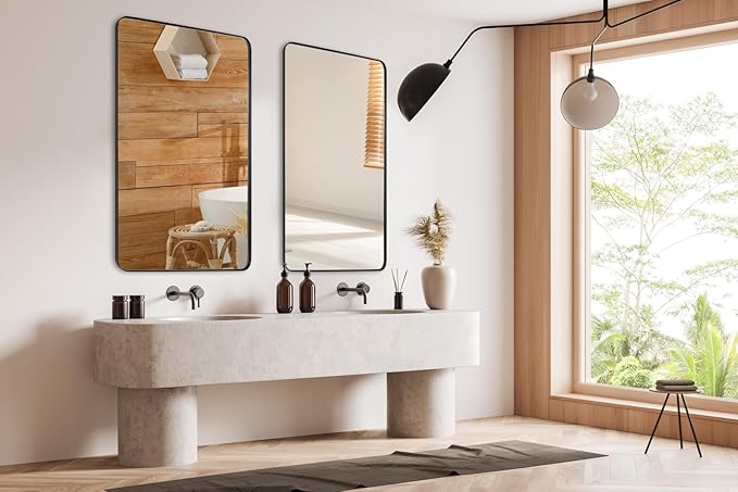ANDY STAR Bronze Bathroom Mirror for Wall, 24X40” Bronze Wall Mirror for Vanity, Rounded Rectangle Mirror, Oil Rubbed Bronze Metal Modern Stainless Steel Frame, Hang Vertically or Horizontally