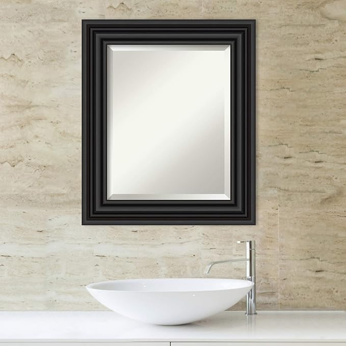Amanti Art Black Bathroom Mirror for Over Sink, 26x22 Colonial Black Rectangle Vanity Mirror, Small Traditional Frame, Hangs Horizonally and Vertically, Bathroom Wall Decor, Beveled Edge
