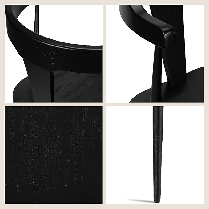 POLY & BARK Mid Century Modern Enzo Black Dining Chair – Solid Oak Wood Splat Back Chair, 18" Seat Height, 32" Tall – Stylish MCM Kitchen & Dining Room Chair