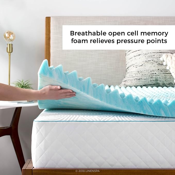Linenspa 3 Inch Convoluted Gel Swirl Memory Foam Mattress Topper - Promotes Airflow - Relieves Pressure Points - California King