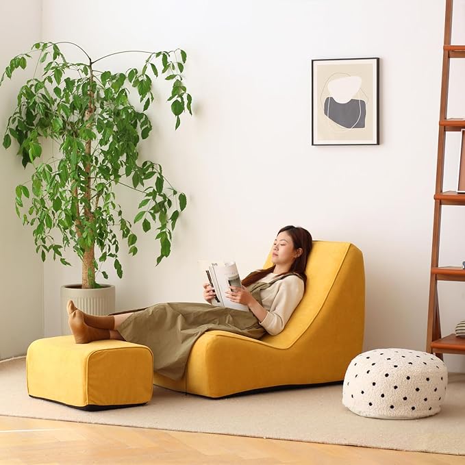 N&V Bean Bag Chair Single Seated Foam Sofa Armless Floor Sofa with High Density Foam Removable and Machine Washable Cover (Burnt Yellow, Large, No Stripes)