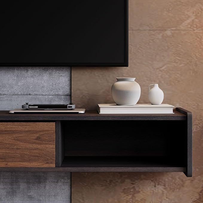 47'' Floating TV Stand,Wall Mounted TV Console,Floating TV Cabinet,Under TV Shelf for Bedroom Living Room(Walnut)