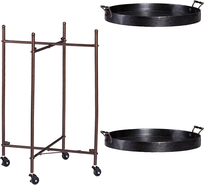SEI Furniture Alfred Two-Tier Round Butler Table, Black