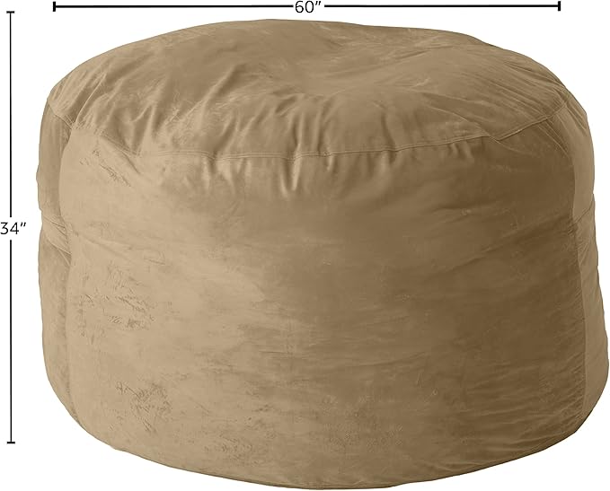 Sofa Sack Bean Bag Chair Cover Only, for Adults and Kids, Without Filling Comfy Fluffy Round or Oval Beanbag Chair Cover Replacement, Lazy Sofa Cover for Reading Chair or Floor Chair, 5-Feet, Camel