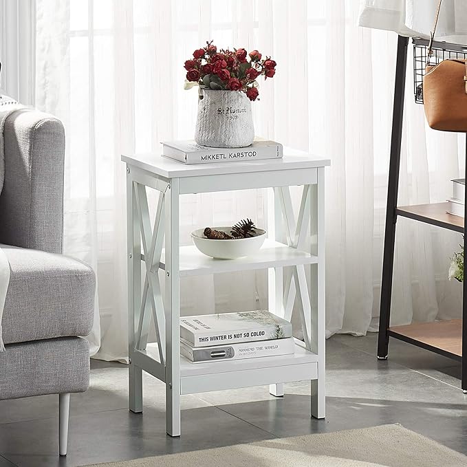 VECELO Modern Nightstands X-Design Side End Table Night Stand with Storage Shelf for Bedroom,Living Room,Set of 2 (White A2)