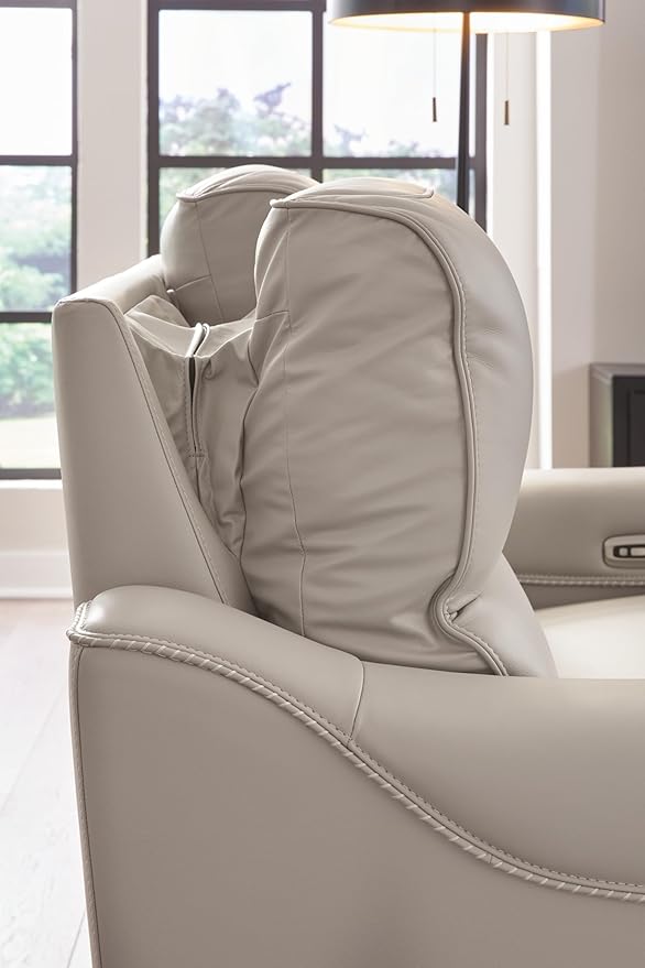 Signature Design by Ashley Mercomatic Casual Leather Match Wall Hugger Power Reclining Loveseat with Adjustable Headrest and USB Ports, Light Gray