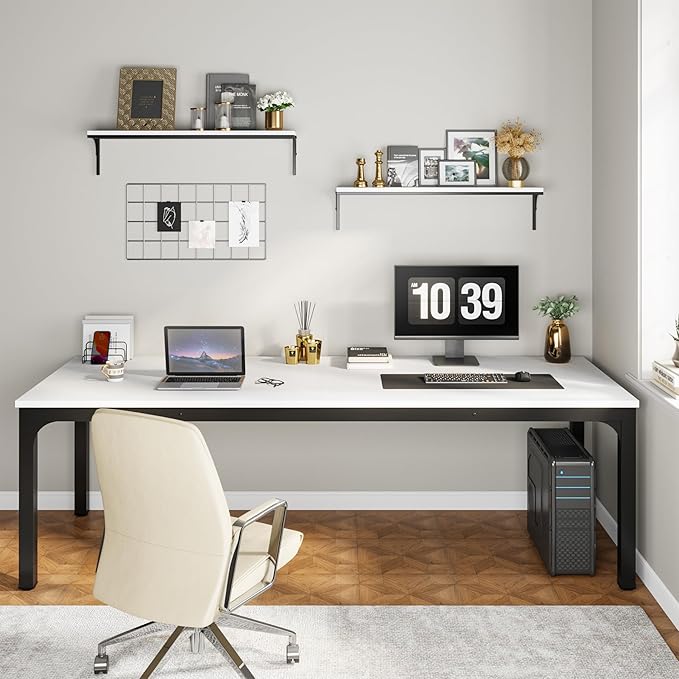 Tribesigns 78.7 Inches Extra Long Computer Desk 2 Person Desk, Double Long Desk, Workstaion for Home Office (White+Black)