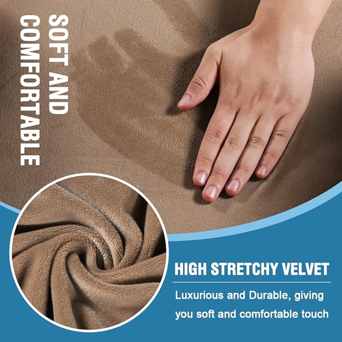 H.VERSAILTEX Sofa Cover 3 Piece T Cushion Sofa Slipcovers Thick Velvet Couch Cover Furniture Protector Stretch T Cushion Sofa Covers for 2 Cushion Couch with 2 Individual T Cushion Covers, Camel