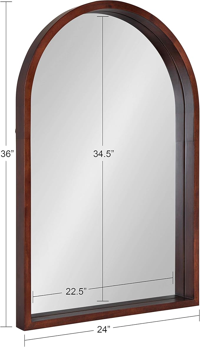 Kate and Laurel Hutton MidCentury Modern Farmhouse Arch Mirror, 24" x 36", Walnut Brown Finish