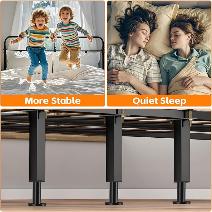 2PCS Adjustable Height Bed Support Legs, 7.3-12 In, Metal Heavy Furniture Legs with Rubber Non-Slip Base for Sofa/Cabinet/Couch/Dresser/Table, Furniture Feet Replacement for King Queen Bed Frame Slat