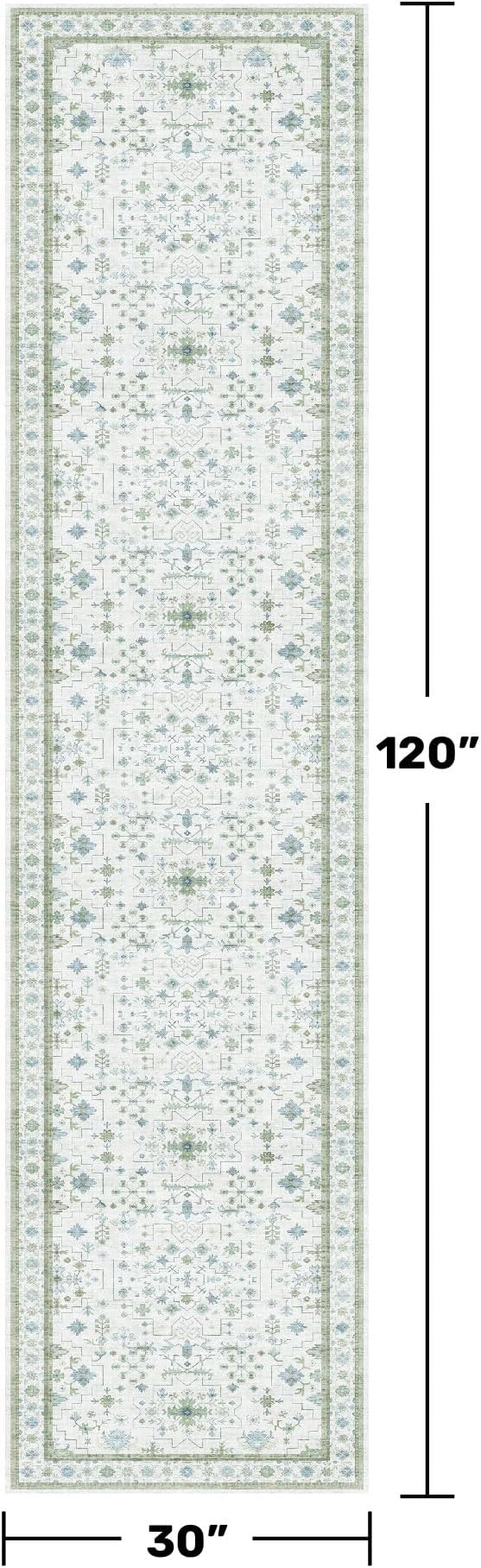 Oushak Wide Hallway Runner Rug 2'6"x10' - Vintage Turkish Floral, Washable Low Pile Non Slip 10ft Wide Runners for Kitchen, Hall Way - Blue and Green