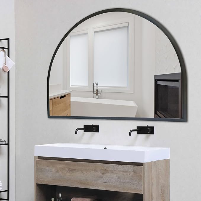 WAMIRRO Big Black Arched Mirror,48"X36"Large Farmhouse Bathroom Mantel Oversized Black Horizontal Wide Mirrors for Entryway/Living Room/Fireplace