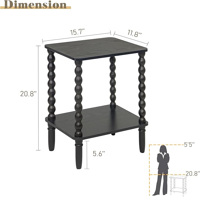 End Tables Set of 2, Small Side Table with Storage Shelf, Nightstands for Bedroom Set of 2 for Living Room, Office and Small Spaces (Black)