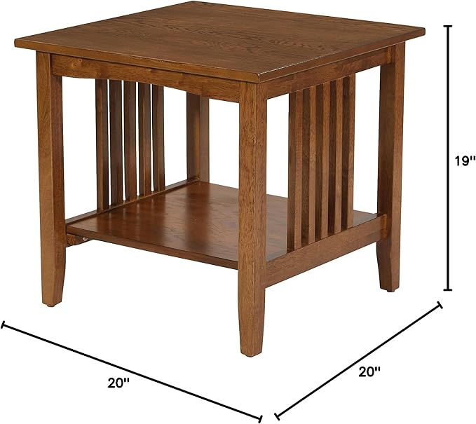 OSP Home Furnishings Sierra End Table with Lower Storage Shelf and Mission Style Side Panels, Ash Brown