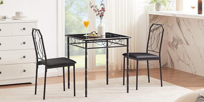 VECELO 3 Piece Dining Table Set for 2, Dinette with Chairs for Kitchen, Breakfast Nook, Small Space,Easy Assembly