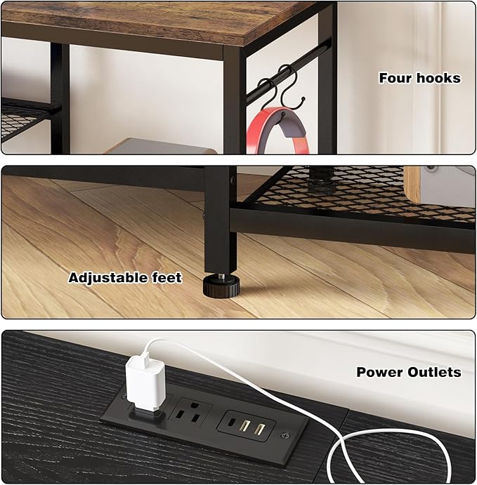 YGEOMER Entertainment Center for 55 inch TVs, TV Stand with Power Outlet and Open Storage Shelves, TV Media Console Table for Living Room and Bedroom,Black