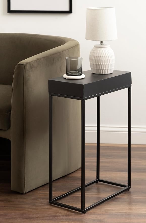 Kate and Laurel Karlsen Modern Wood and Metal Narrow Side Table; 16 x 8 x 24; Black; Minimal Slim End Table for Use as Bedroom Nightstand or Accent Entryway Table