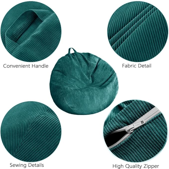 Kisoy Bean Bag Chair Cover (No Filler) Stuffed Animal Storage Bean Bag Cover Pets Dogs/Cats Lazy Beds. Washable Ultra Soft Corduroy Stuffed for Organizing Plush Toys or Textile, Sack Bean Bag