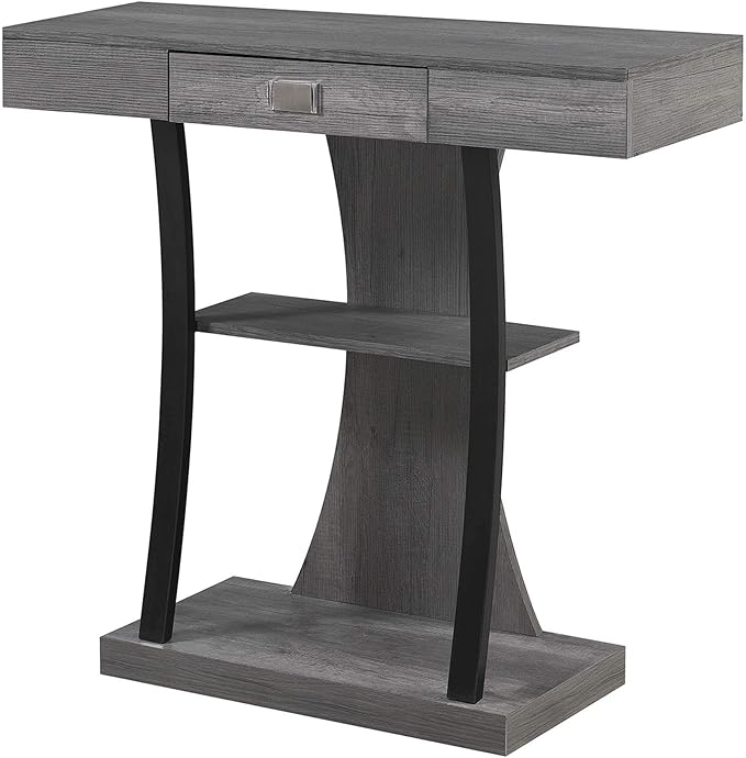 Convenience Concepts Newport Harri Console Table 36" - Modern Sofa Table with Storage Shelves, One Drawer Narrow Entryway Hall Table for Living Room, Charcoal Gray