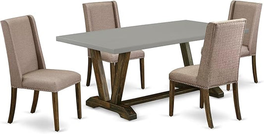 East West Furniture V797FL716-5 5 Piece Modern Dining Table Set Includes a Rectangle Wooden Table with V-Legs and 4 Dark Khaki Linen Fabric Parson Dining Chairs, 40x72 Inch, Multi-Color