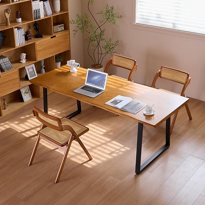 Solid Wood Administrative Computer Desk - Rustic Style Large Office Desk, Modern Minimalist Workstation for Home, Ideal for Learning, Writing, and Professional Use (Dark Yellow, 55.12in)