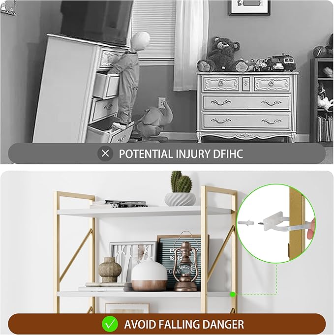 Shintenchi 5 Tiers Bookshelf, Classically Tall Bookcase Shelf,Industrial Book Rack,Modern Book Holder in Bedroom/Living Room/Home/Office, Storage Rack Shelves for Books/Movies,Gold