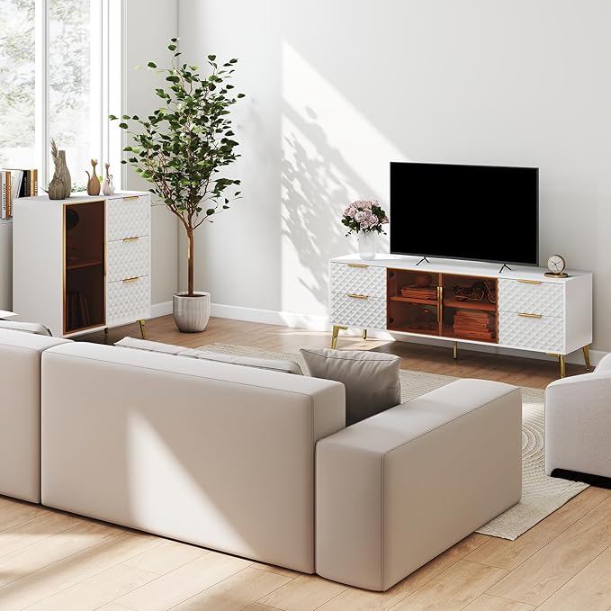Rovibek 59" Modern TV Stand, Entertainment Center TV Console with Storage Drawers and Open Shelves, Media Console for Living Rooms and Bedrooms