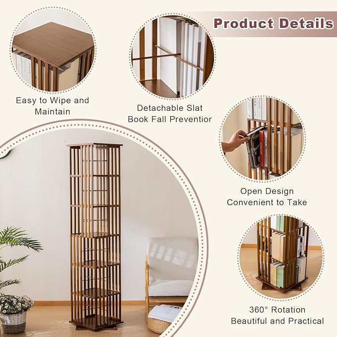 6 Tier Book Shelf,Modern Bookshelves Organizer,Walnut