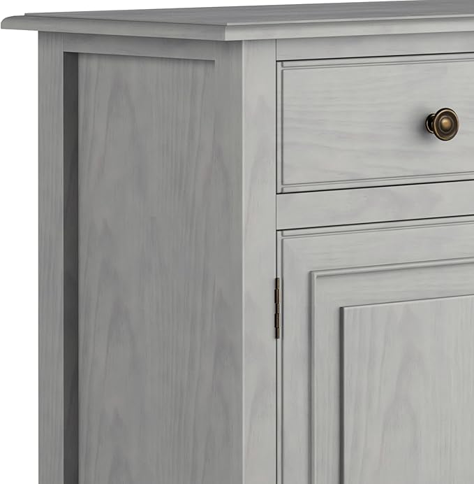 SIMPLIHOME Connaught 40-inch Wide Solid Wood Storage Cabinet in Fog Grey for Entryway, Living Room, Organizer for Hats, Gloves, Shoes, Keys, Slim Design, Traditional Style
