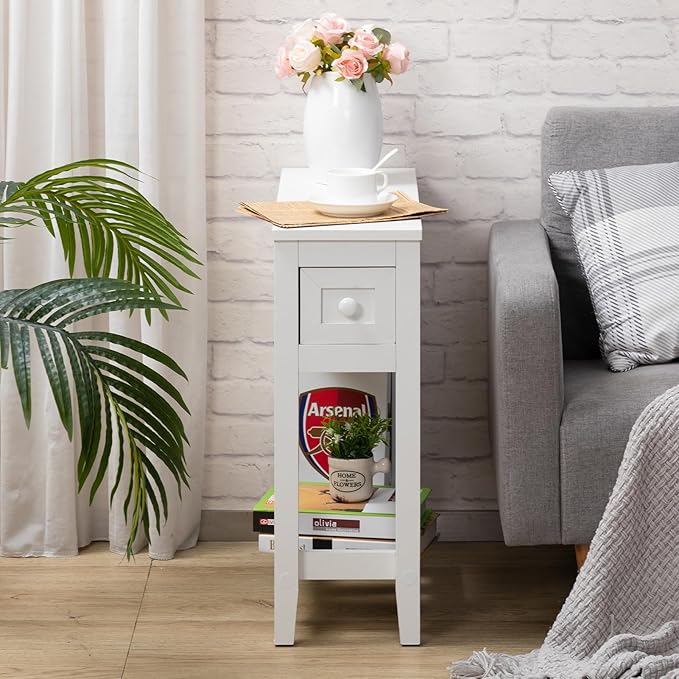 Narrow Side Table for Small Spaces, White, Set of 1, 24" L x 8.5" W x 24" H