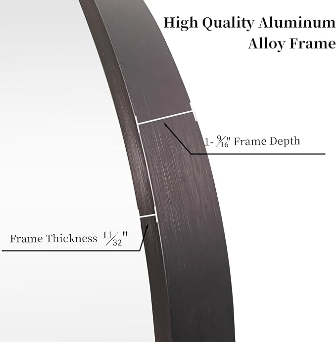 24 inch Round Titanium Mirror Wall Decor, Brushed Dark Grey Metal Framed Circle Mirror for Bathroom Vanity, Bedroom Decor, Living Room, Entryway