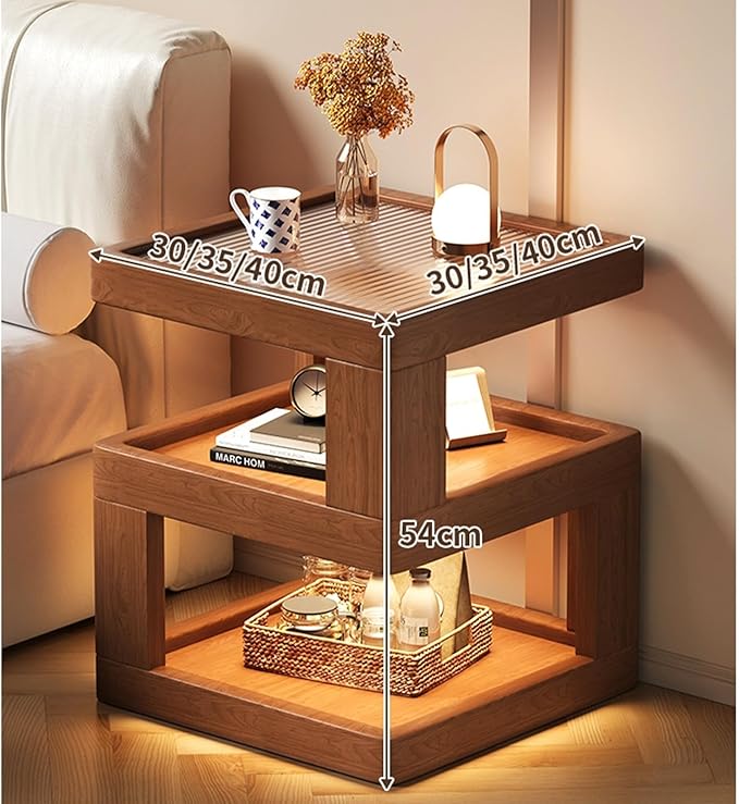 Solid Wood Nightstand,End Tables Bedroom Small Shelf Modern Nightstand Wood Side Table (GLASS-21.3 * 17.7 * 17.7)